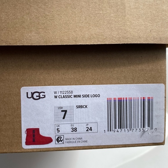 UGG CLASSIC SAMBA RED SUEDE MINI SIDE LOGO BOOTS - Picture 10 of 16